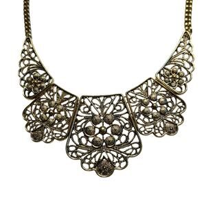 Ornate gold choker necklace bib collar floral vintage inspired Art Nouveau chic